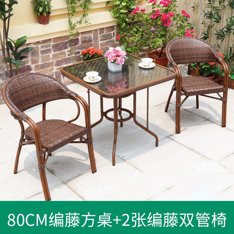 Mesa y silla de caña tejida al aire libre mesa de comedor de ocio al aire libre mesa de té impermeable café leche mesa de té silla de caña tres piezas image 17