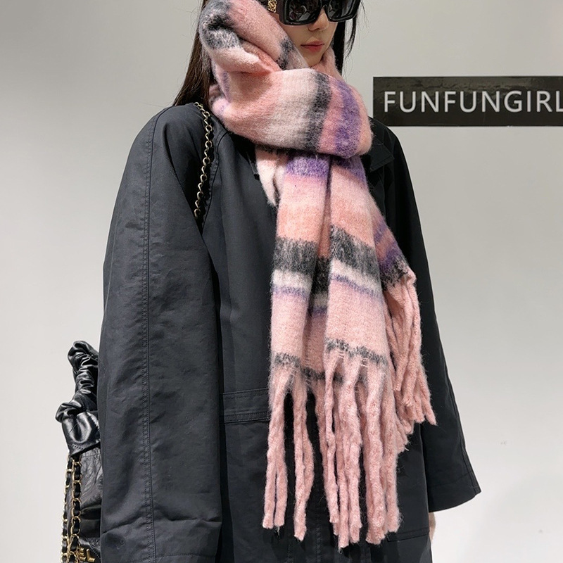秋冬新作、多用途なイミテーションカシミヤ、高級感のある女性用暖かい厚手スカーフ、シンプルなネックウォーマー、織りタッセル付きショール|undefined