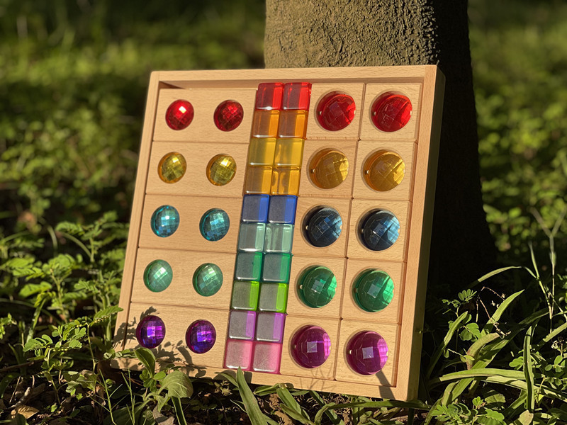 Bloques de construcción de GEMA de pila de haya acrílica transfronteriza educación temprana educativa para niños ensamblando bloques de construcción de dominó creativos