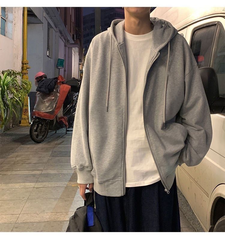 Suéter con capucha para hombre primavera y otoño marca de moda chaqueta de punto de color sólido suelto gris todo fósforo deporte cremallera ropa superior casual