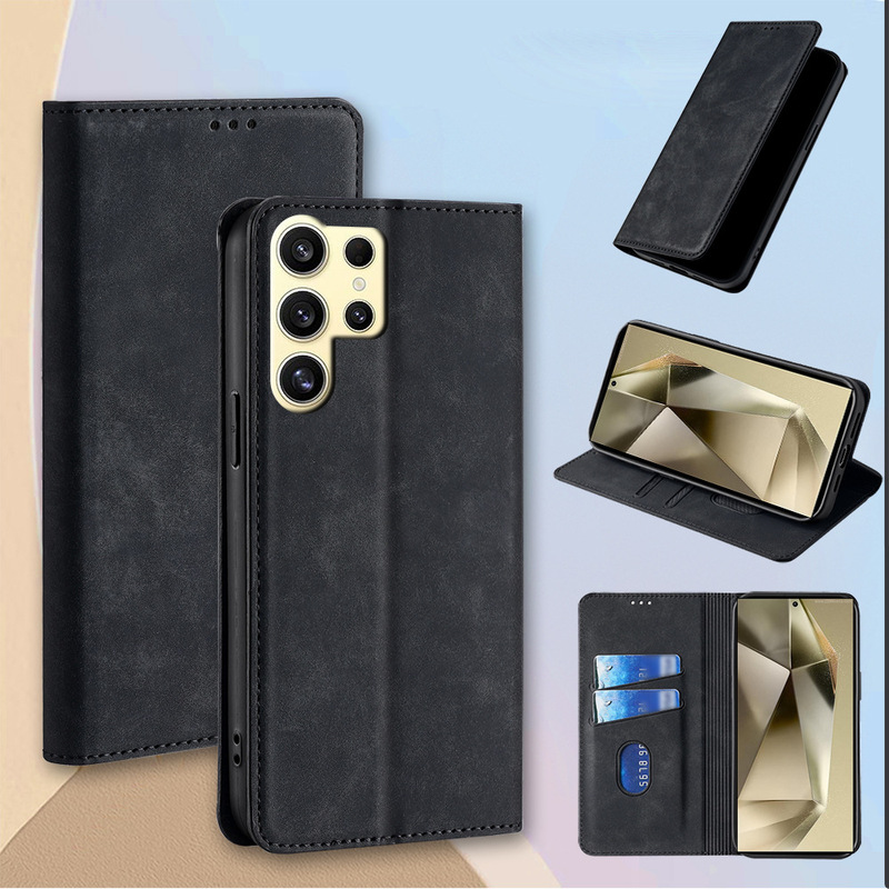 Suitable for Samsung S25Ultra Card-Inserting Phone Case, S24Fe Phone Leather Case, S21 Wholesale In-Stock Flip Cover Protective Case