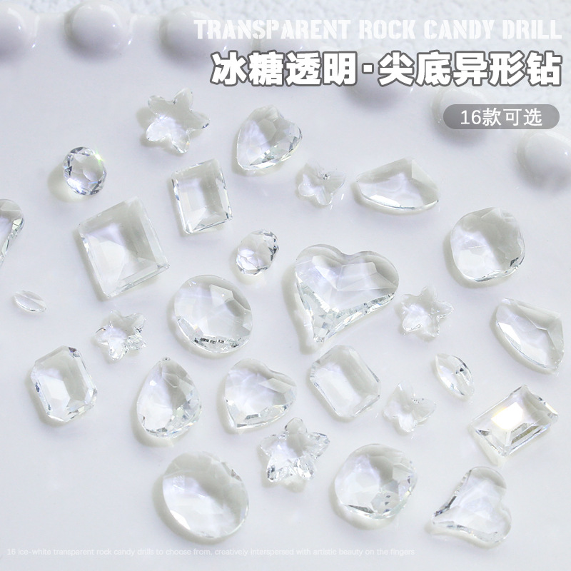 Explosions nail jewelry glacier white transparent crystal diamond rock sugar pigeon egg shaped pointed drill nail accessories wholesale