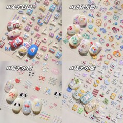 美甲新款可爱小熊小狗浮雕美甲贴纸立体蝴蝶结小兔diy美甲饰品贴