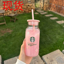 星爸爸25新款玻璃杯随享绿杯可爱猫爪吸管杯樱花男女礼物杯咖啡杯
