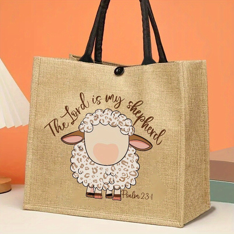 Easter Tote Bag the Lord Is My Shepherd_ Psalm 23 Printed, Large Capacity, Durable Jute Bag