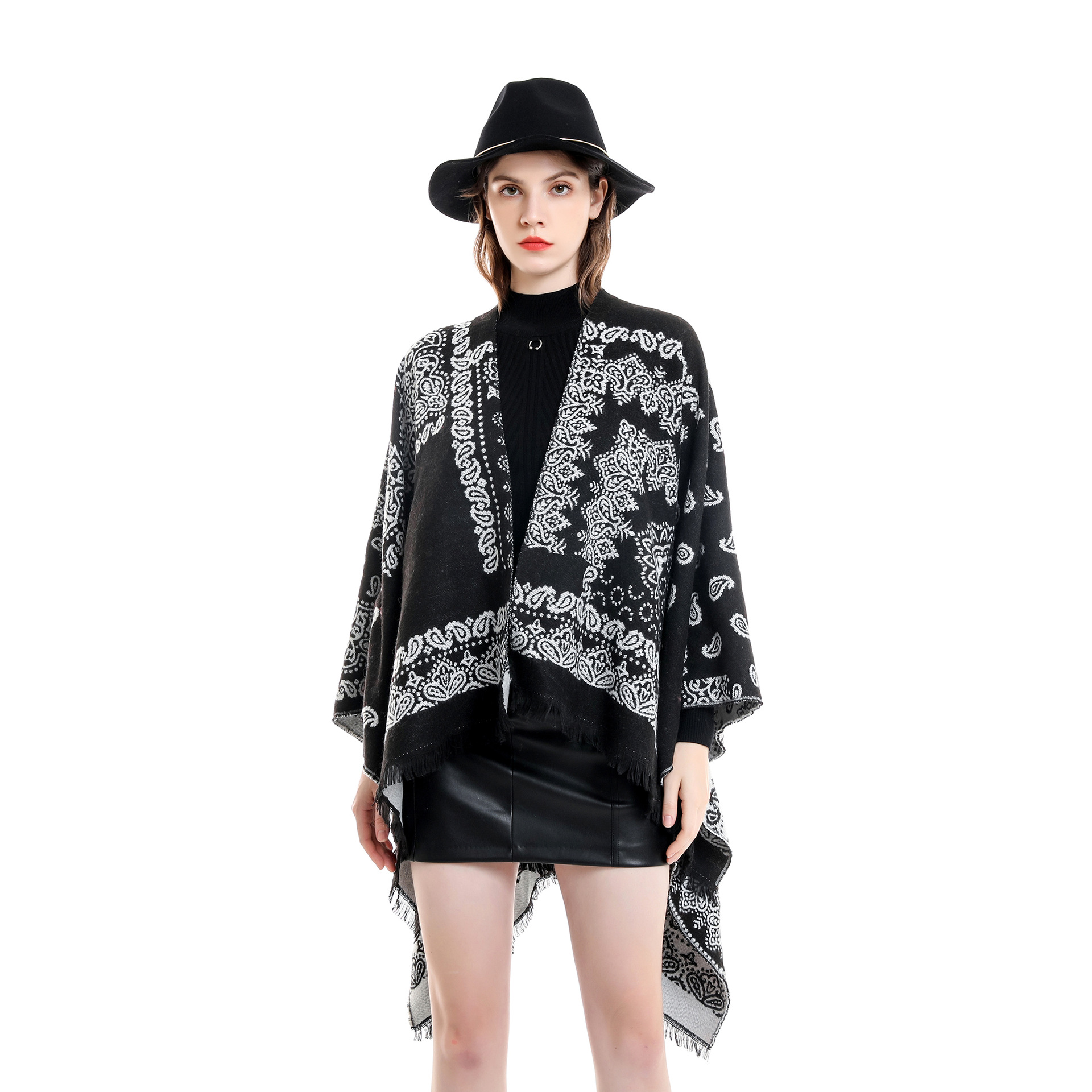 Moda de invierno acrílico mantón la capa las mujeres simple hombro flojo suéter vestir prendas exteriores del cabo mantón