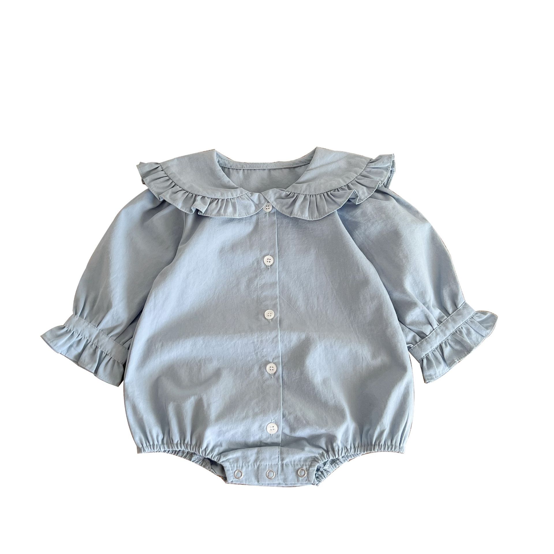Otoño nuevo estilo bebé niña simple color sólido manga larga mameluco encaje muñeca collar vaina bebé mono mameluco