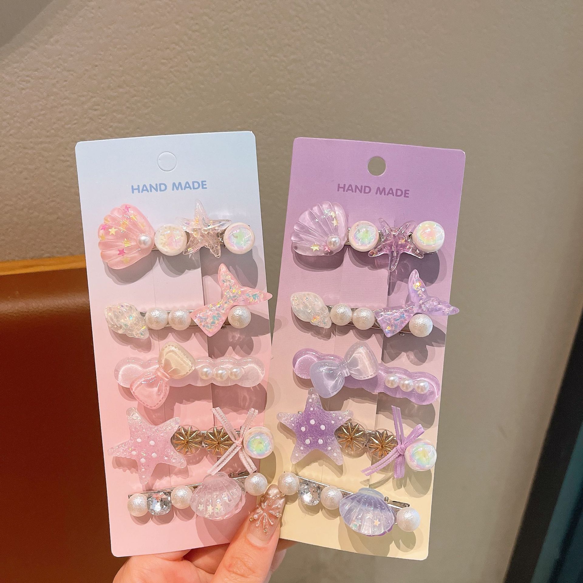Conchas de gelatina perlas tarjeta de cabello de niña dulce cabello roto bordes de cebecas de boca clip de diseño de nicho sensación de joyería de cabello infantil