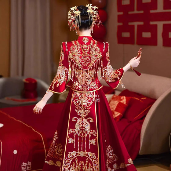plus size Xiuhe Dress Wedding Dress 2025 New Bride High Wedding Chinese Wedding Dress Show Kimono Heavy Industry Wedding Dress Spring and Summer