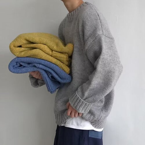 Men's Winter Round Neck Sweater, Loose Fit, Japanese Style, Couple's Student Knit Top, Trendy Base Knitwear