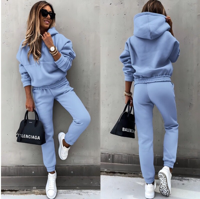 Amazon Ebay Autumn and Winter New European and American Export Fashion Fleece Long-Sleeved Sports Casual Sweatshirt Suit Two-Piece Set Amazon Ebay Autumn and Winter New European and American Export Fashion Fleece Long-Sleeved Sports Casual Sweatshirt Suit Two-Piece Set