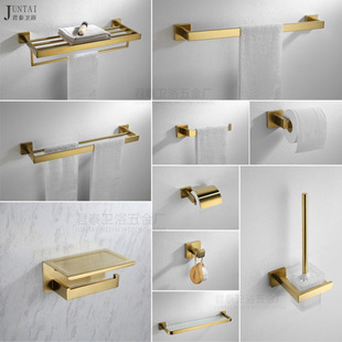 Cross-border Hot Selling Square Series 304 Stainless Steel Storage Rack Bathroom Coat Hook Toilet Roll Paper Holster Toilet Brush Cover