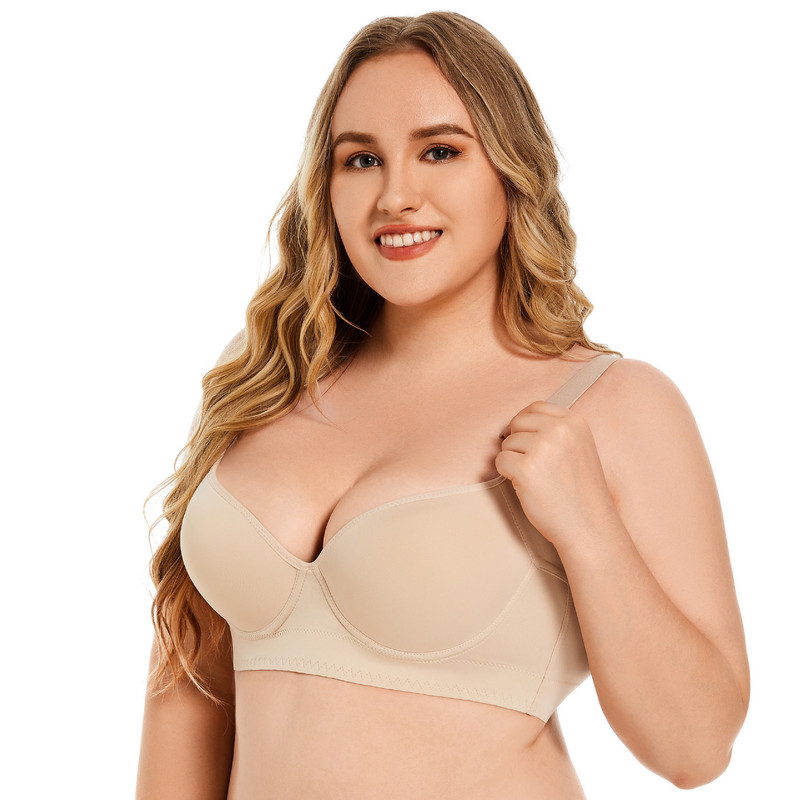 Cross-Border Large Size Thin Seamless Steel Ring Glossy Intimates Push-Up Adjustable Anti-Sagging Sports Beautiful Back Deep V Bra Cross-Border Large Size Thin Seamless Steel Ring Glossy Intimates Push-Up Adjustable Anti-Sagging Sports Beautiful Back Deep V Bra