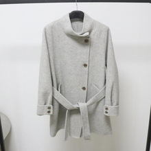 欧洲站羊毛双排扣立领毛呢大衣中长款宽松显瘦百搭外套2025