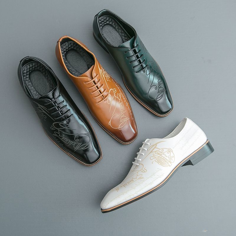 ShoeVault Nouvelles chaussures de ville et de mariage en cuir imprimé tendance et décontracté, style britannique, pointues, derby sculpté, pour hommes_voghion.com