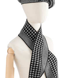 拼色千鸟格新款羊绒围巾男女同款秋冬厚保暖羊绒围脖学生针织毛线