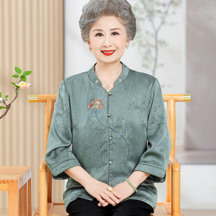Summer Clothes for the Elderly, Women's Shirts, Grandma's Three-Quarter Sleeve Tops, Fashionable and Noble Mothers' Summer Clothes, T-Shirts for the Elderly