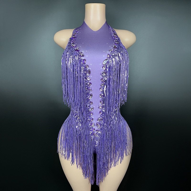 NOCANCE 2023 nuevo champán sexy brillante diamante borla cuello redondo corto elegante de lujo mono