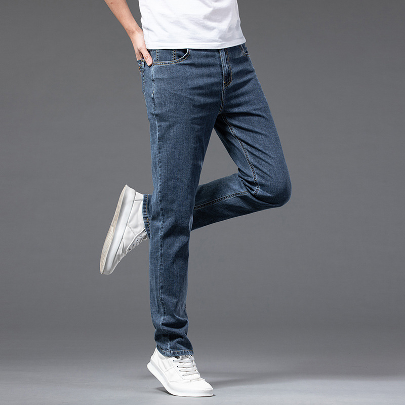 2024 new business jeans men's straight leg loose summer thin slim fit high-end elastic casual pants_voghion.com