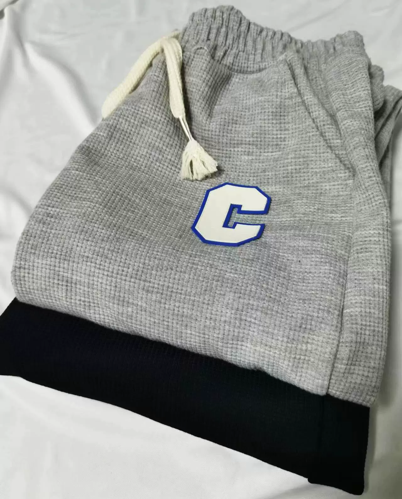 秋冬百搭华夫格束脚口卫裤韩版时尚宽松显瘦C标条纹运动女裤 批发