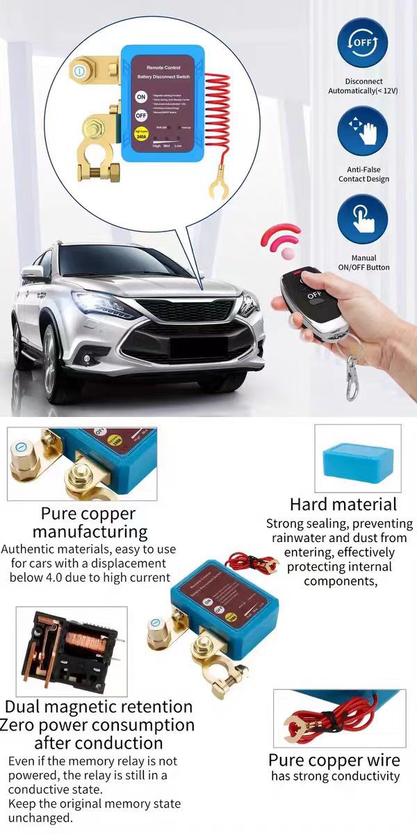 Universal 12V24V High-Current Car Battery Power-Off Switch, Anti-Drain Protection, Intelligent Remote Control Switch for Cars