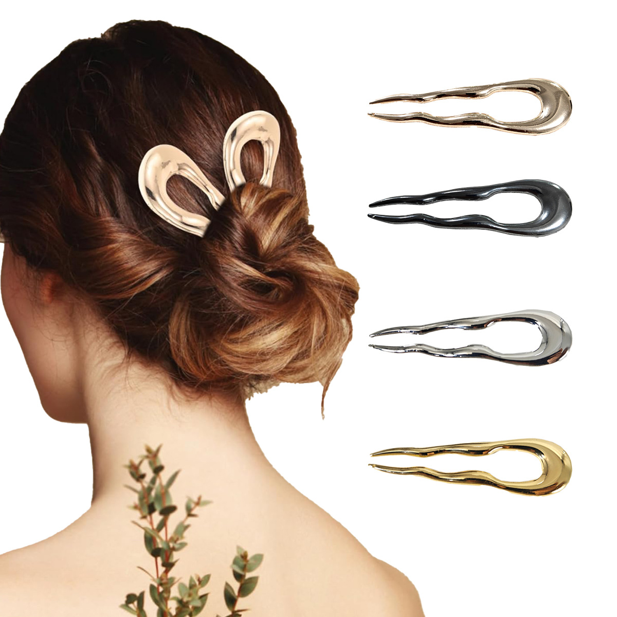 Europa y los Estados Unidos en forma de U pinzas de cabello transfronterizas oro plata aleación de pinzas de cabello horquilla de cabeza detrás de la moda bola pinzas de cabello