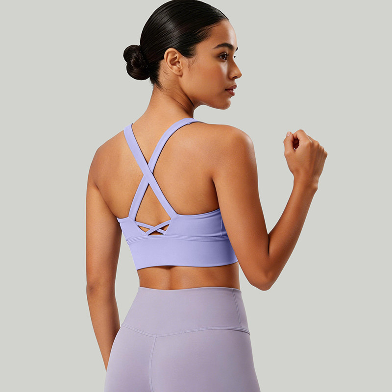 One-Piece Cross-Back Yoga Vest for Women with Fixed Cups and Chest Pads, Shockproof Running and Fitness Yoga Sports Top