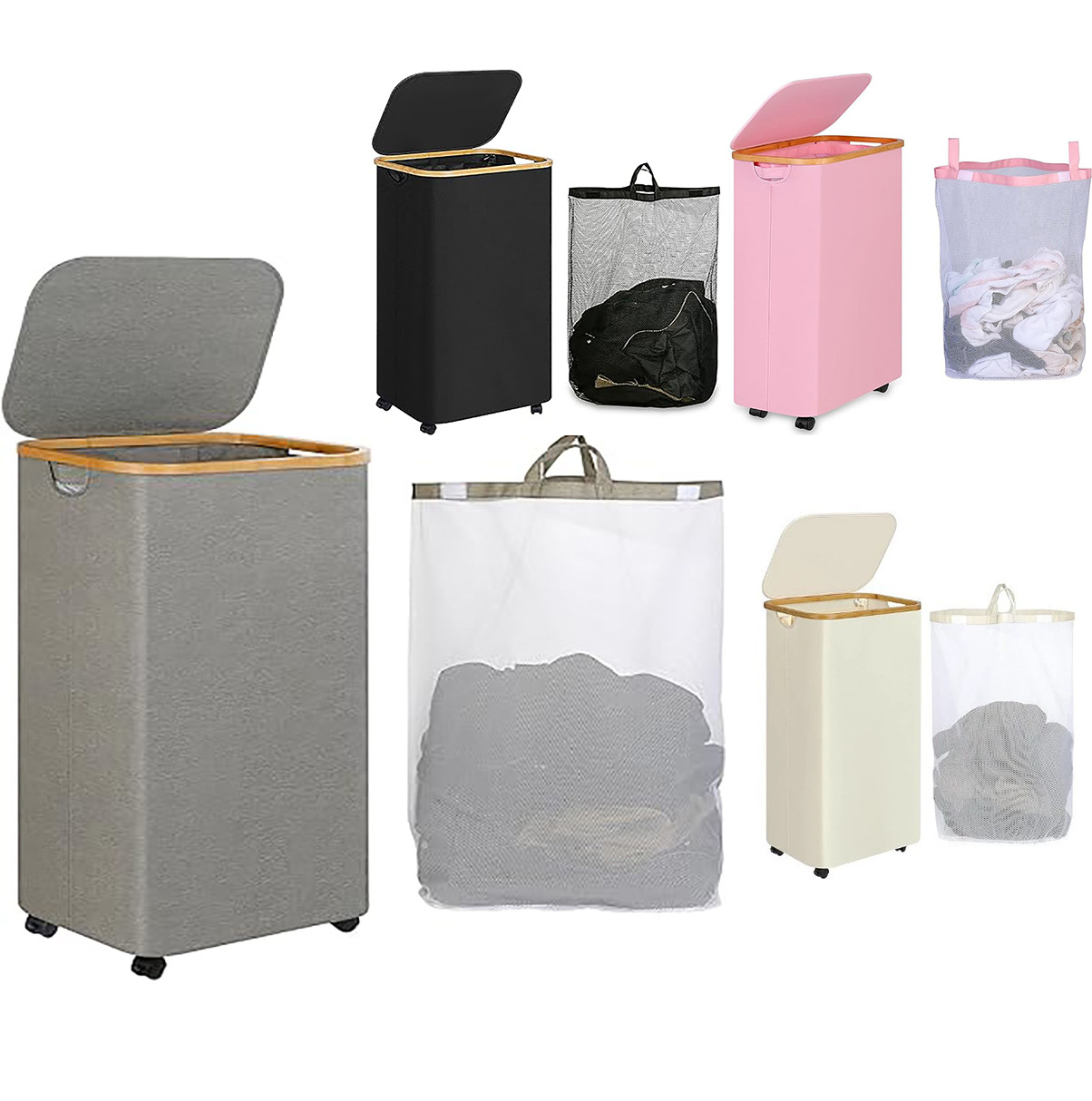 Lujo ligero con cubierta plegable canasta de ropa sucia de estilo japonés rueda 100L canasta de almacenamiento de ropa sucia con bolas l rueda canasta de ropa sucia