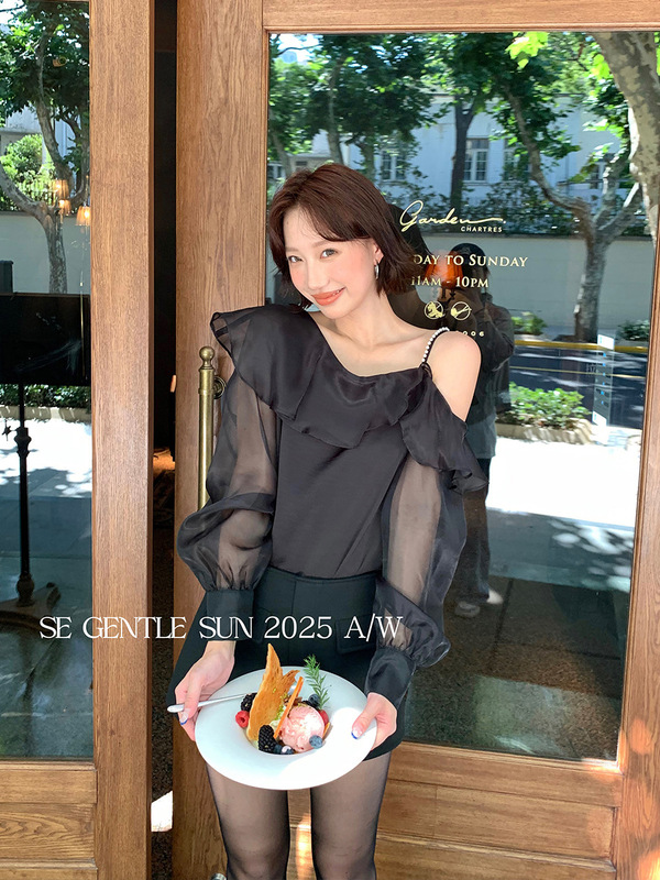 Xiuxixi 2025 秋ホワイトラベルサテン気質ボトム長袖フリルシャツトップス女性用 89529|undefined