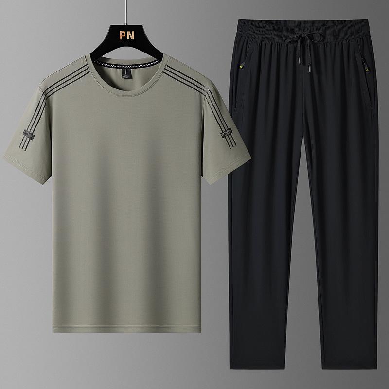 Super tamaño de verano hombre helado juego deportivo hombre delgado rápido secado pantalones de manga corta estilo coreano casual de dos piezas para hombre