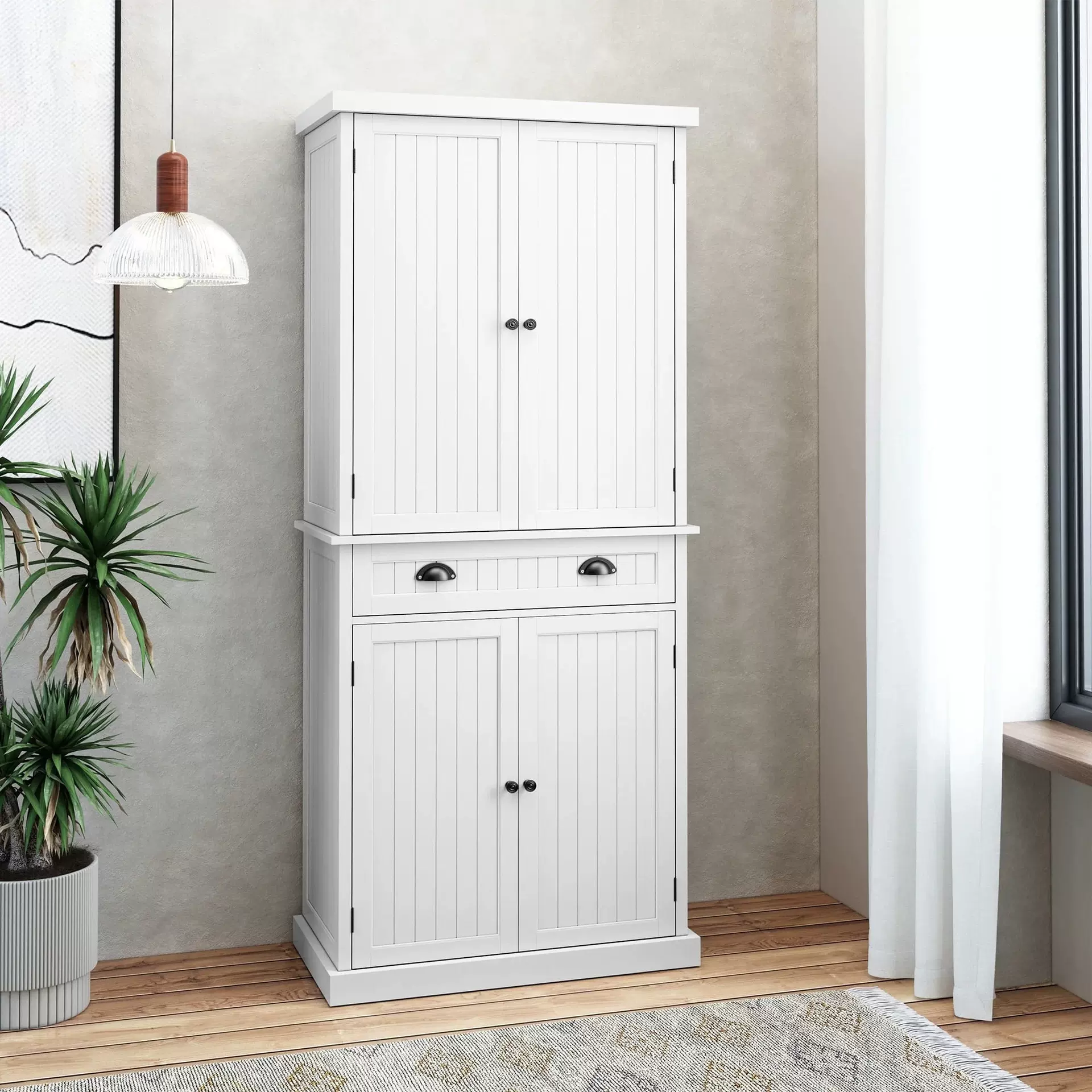 工厂定制现代简约72英寸厨房储物柜带抽屉和可调节架子的高储藏室