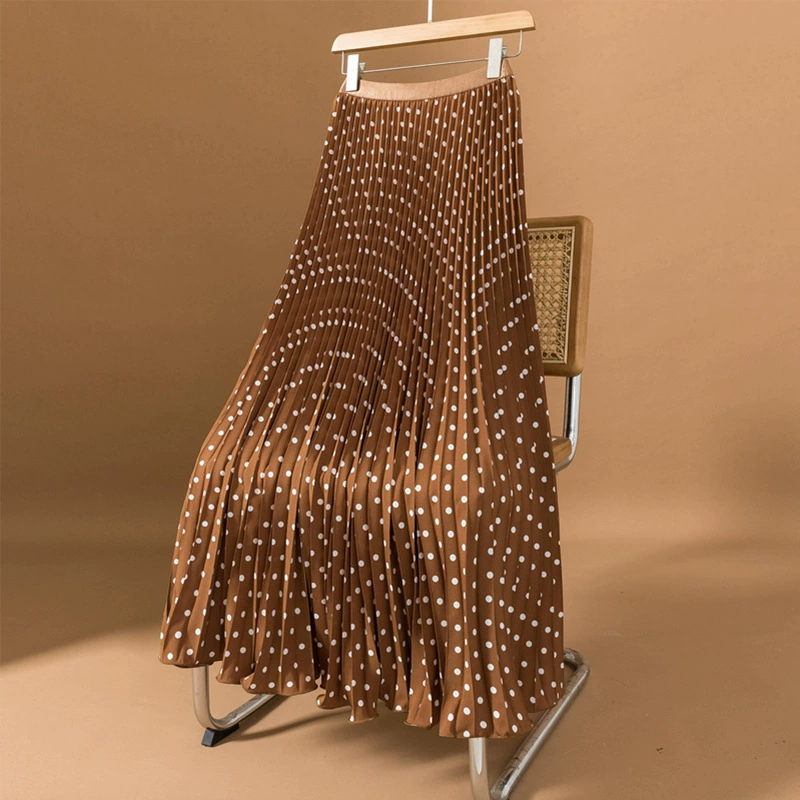 Реальный снимок женской одежды больших размеров 2025 года, новая корейская стильная универсальная повседневная прямая длинная юбка трапециевидной формы в горошек с высокой талией, закрывающая бедра