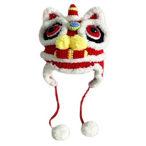 Original handmade tiger head hat, parent-child autumn and winter warm woolen hat, Chinese style lion hat, new year tiger hat for children