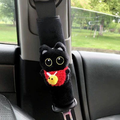 Little Black Cat Safety Belt Shoulder Cover Car Safety Belt Handle Cover Car Ornaments Decorative Supplies Anti-Stranglehold (Sürətlər qutusu və əl tormozu başlıqları) - little-black-cat-crossbody-red-single
