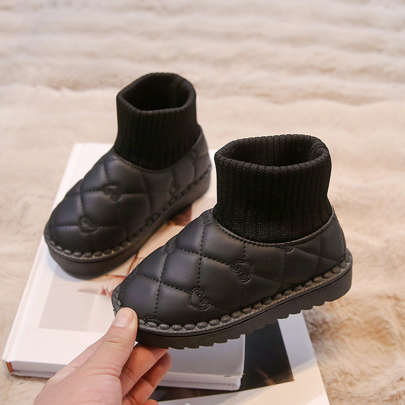 Children's diamond grid snow girls in winter 2024, new styles for boys with plush cotton shoes, elastic short socks and_voghion.com