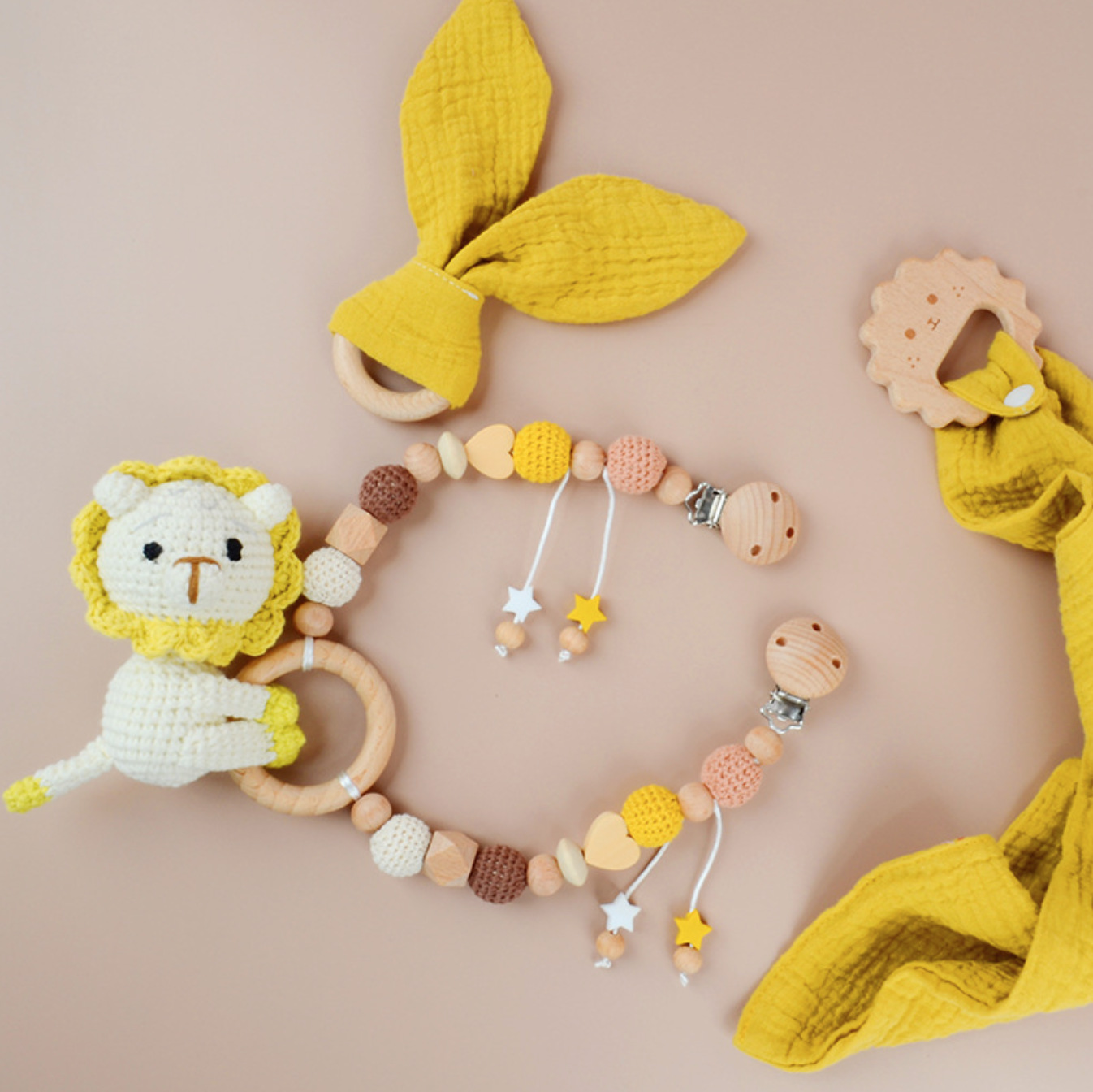 Bebé de punto muñeca animal lana ganchillo anti-caída cadena juguete cochecito puede roer colgante de ganchillo