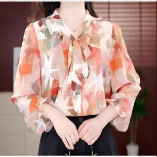 High-End Quality Chiffon Shirt 2025 Summer Popular Mom Printed Bottoming Shirt, Stylish Thin Fashionable Three-Quarter Sleeve Top
