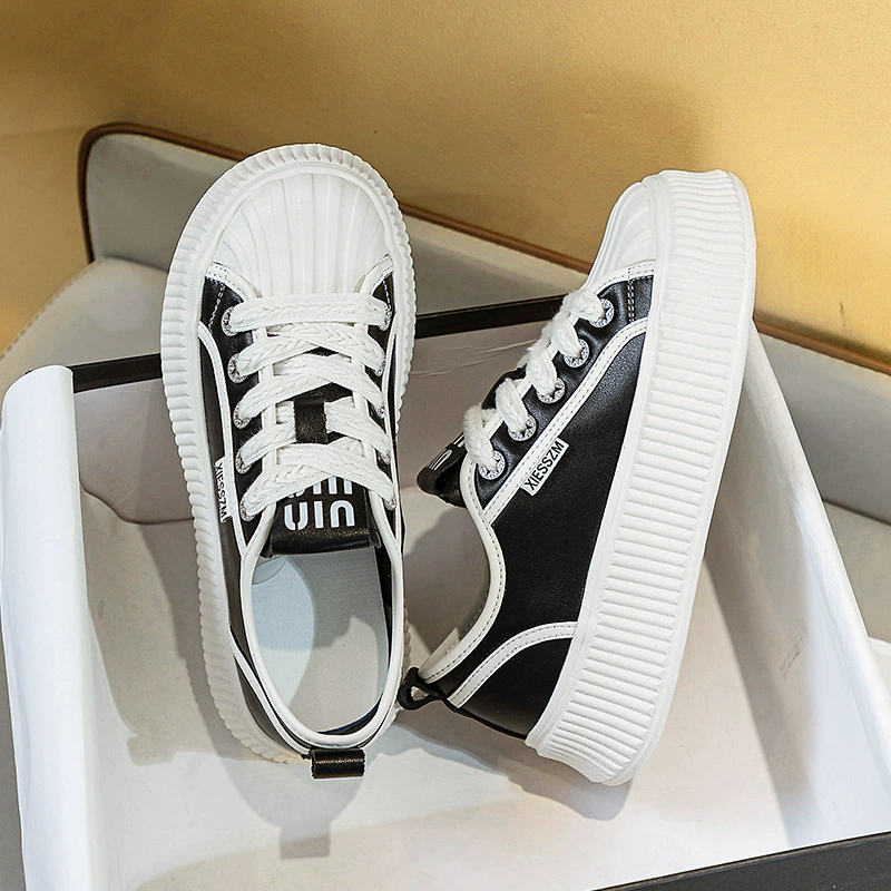 Женские туфли с ракушечным носком, универсальные повседневные белые туфли для женщин, новые осенние туфли 2025 года, женские туфли из натуральной кожи на толстой подошве, трибутомия.