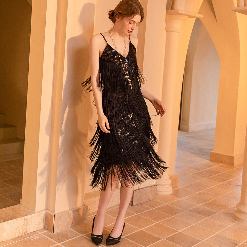 Cena de bodas damas de honor pequeño vestido sexy discoteca negro sequilla vestido de bordillo Amazon