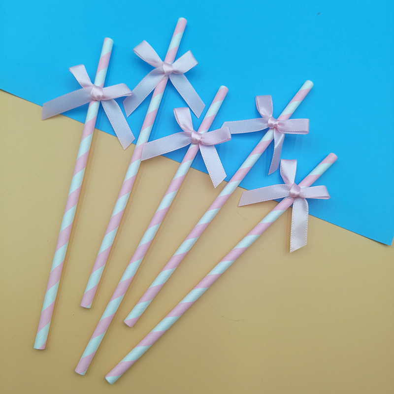 Cross-border bow party paper straw ribbon fabric panadería postre decoración inserto cóctel decoración straw