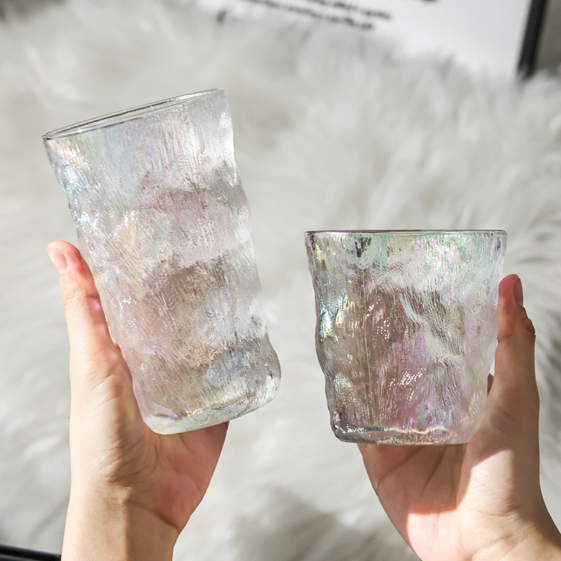 冰川紋玻璃杯子水杯女夏季啤酒杯家用牛奶茶杯男ins風飲料咖啡杯