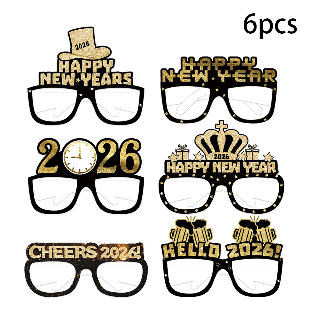 Transfronterizo Año Nuevo 2024 negro oro papel color 3D gafas de fiesta de cumpleaños de los niños foto apoyos al por mayor