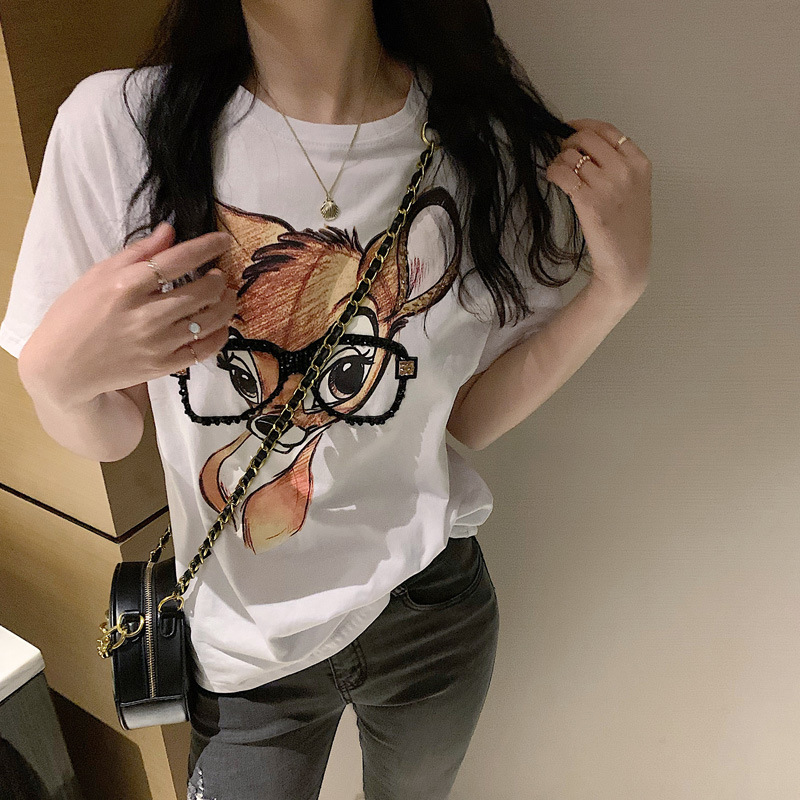 Maglietta casual letteraria di Instagram Maglietta allentata coreana T-shirt a maniche corte per coppia estiva Abbigliamento da donna_voghion.com