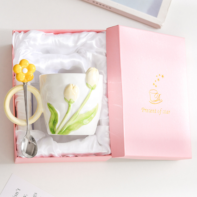 Tulip yellow+flower spoon (pink gift box)