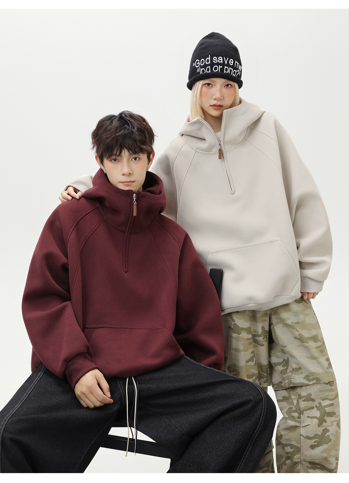 Schwerer Herren Hoodie Mit Half-zip Für Herbst Und Winter_voghion.com