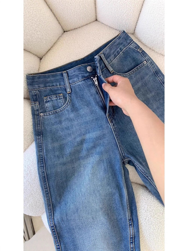 复古百搭窄版阔腿直筒牛仔裤女2025春新款小个子高腰显瘦拖地长裤|undefined