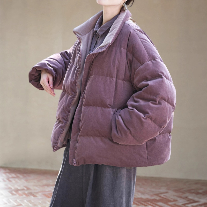 Down Jacket 90% down Women's 2025 Taro Purple Pure Cotton Soft Warm Corduroy Puffer Jacket Padded Cotton Jacket C1029