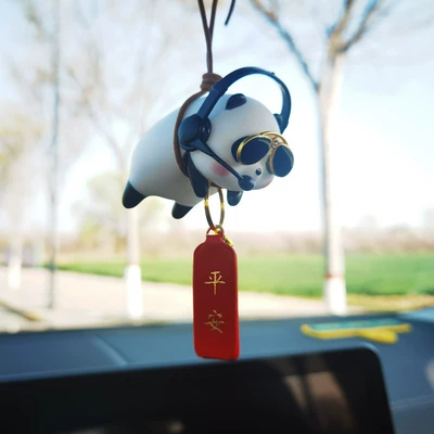 Pendant Internet Celebrant Panda Rearview | Car hanging - dj-lanyard-panda-peace