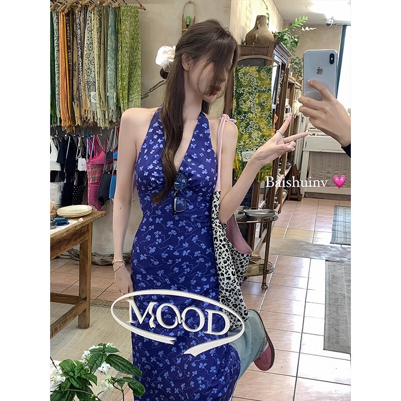[Original Practice Invisible Zipper] V-neck dress Women's Summer Korean Style Temperament Slim-fit Slimming Hot Girl Dress