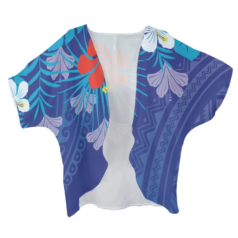 Cross-Border Polynesian Hibiscus Plus-Size Summer Sexy Semi-Transparent Chiffon Women's Shirt International Site Cross-Border Polynesian Hibiscus Plus-Size Summer Sexy Semi-Transparent Chiffon Women's Shirt International Site